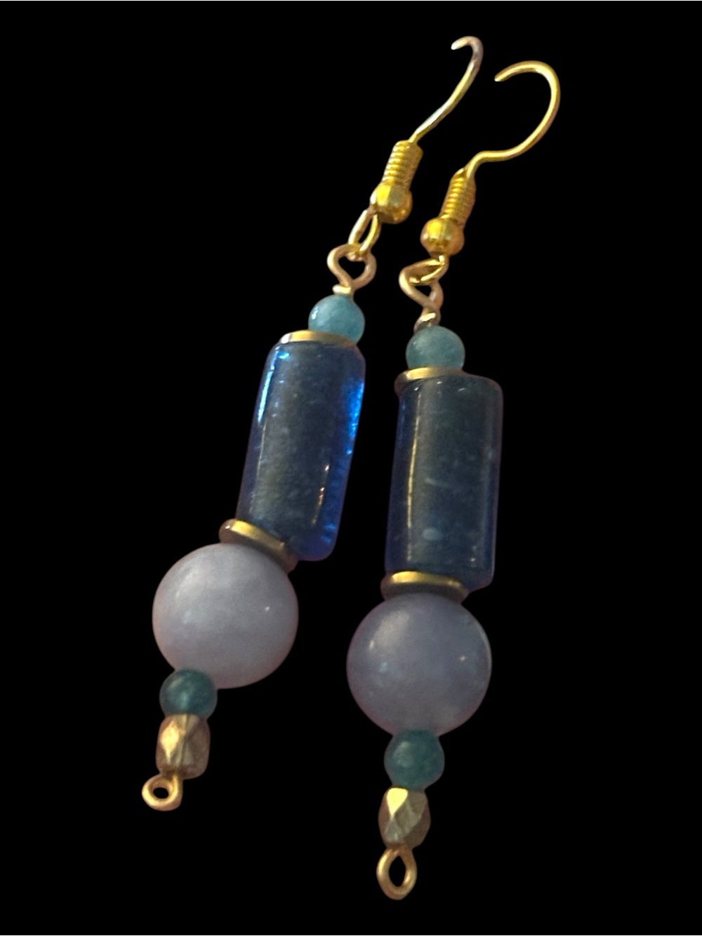 Handmade Angelite and Blue Tourmaline Crystal Drop Earrings